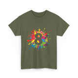 8 Colorful Splash Art Eight T-Shirt - Military Green