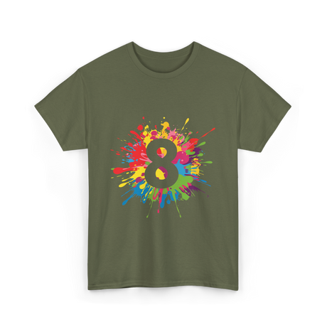 8 Colorful Splash Art Eight T-Shirt - Military Green