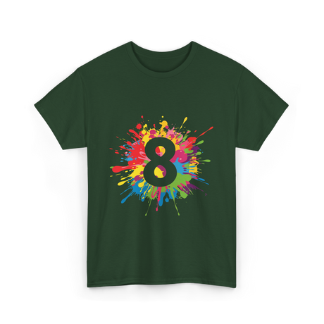 8 Colorful Splash Art Eight T-Shirt - Forest Green