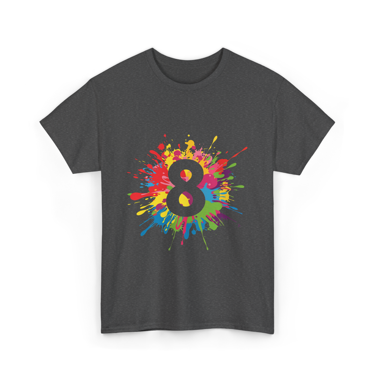 8 Colorful Splash Art Eight T-Shirt - Dark Heather