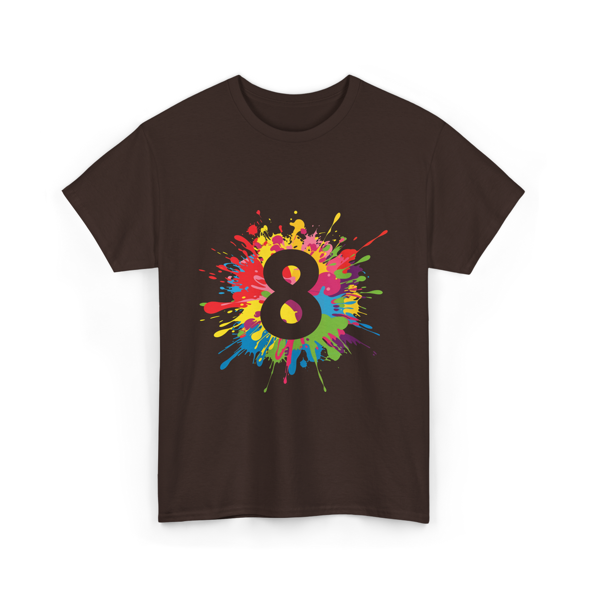 8 Colorful Splash Art Eight T-Shirt - Dark Chocolate