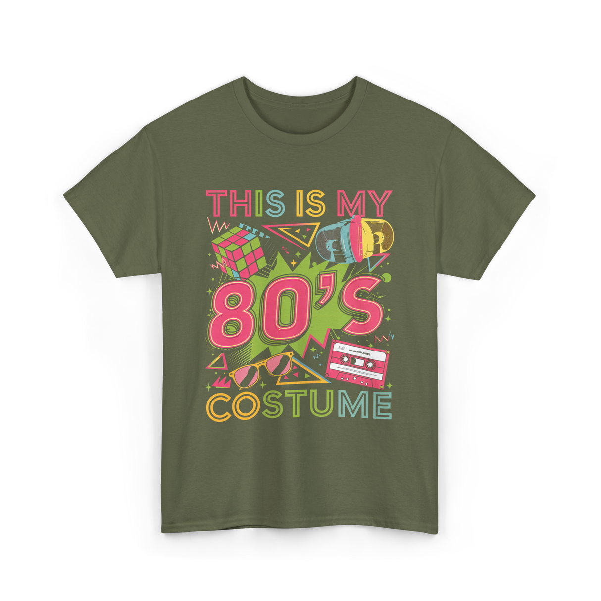 80s Costume 1980s Retro Party T-Shirt - Military Green