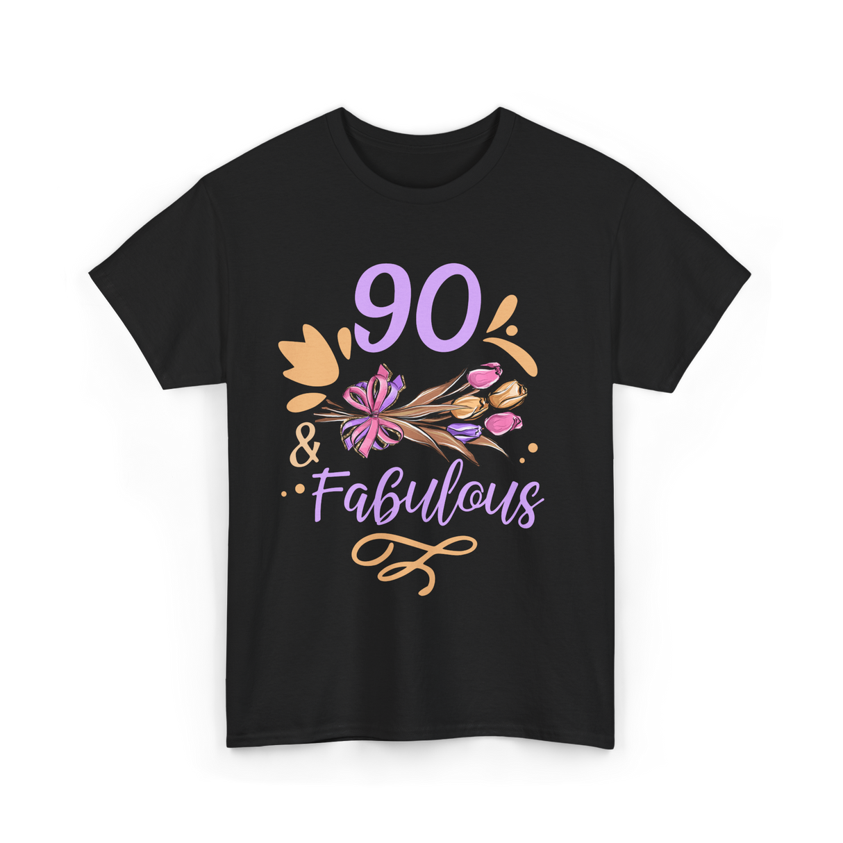 90 And Fabulous Celebration Birthday T-Shirt - Black