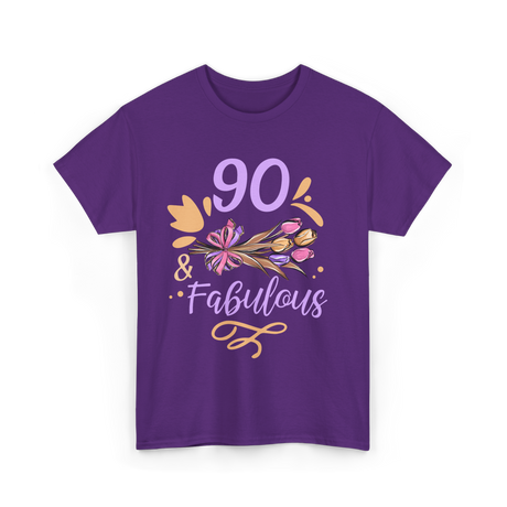 90 And Fabulous Celebration Birthday T-Shirt - Purple