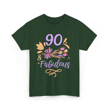 90 And Fabulous Celebration Birthday T-Shirt - Forest Green