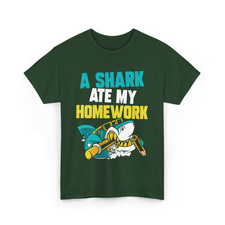 A Shark Ate My Homework Shark T-Shirt - Forest Green