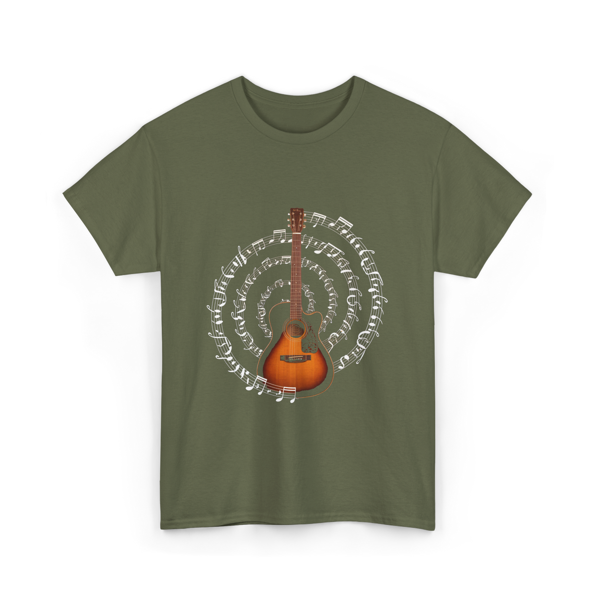 Acoustic Guitar Music T-Shirt - Military Green