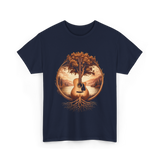 Acoustic Guitar Tree Nature Guitarist T-Shirt - Navy