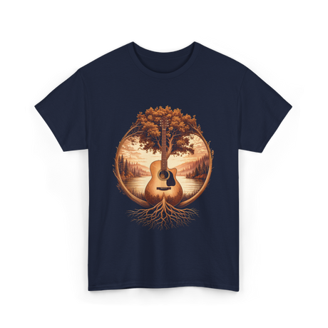 Acoustic Guitar Tree Nature Guitarist T-Shirt - Navy