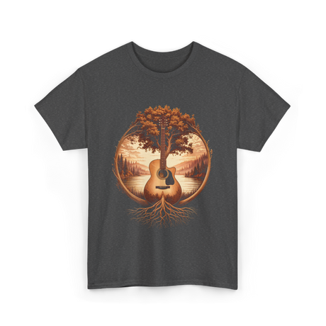 Acoustic Guitar Tree Nature Guitarist T-Shirt - Dark Heather