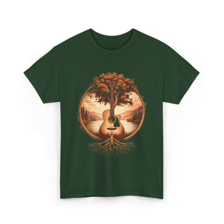 Acoustic Guitar Tree Nature Guitarist T-Shirt - Forest Green