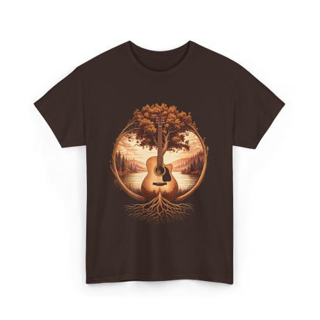 Acoustic Guitar Tree Nature Guitarist T-Shirt - Dark Chocolate