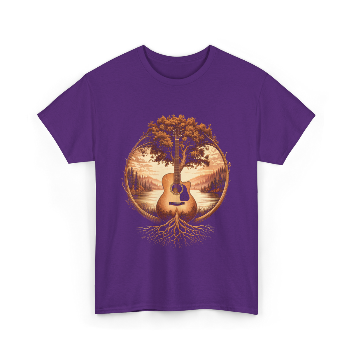 Acoustic Guitar Tree Nature Guitarist T-Shirt - Purple