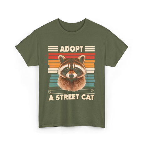 Adopt A Street Cat Raccoon T-Shirt - Military Green