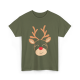 Adorable Reindeer Holiday Reindeer T-Shirt - Military Green