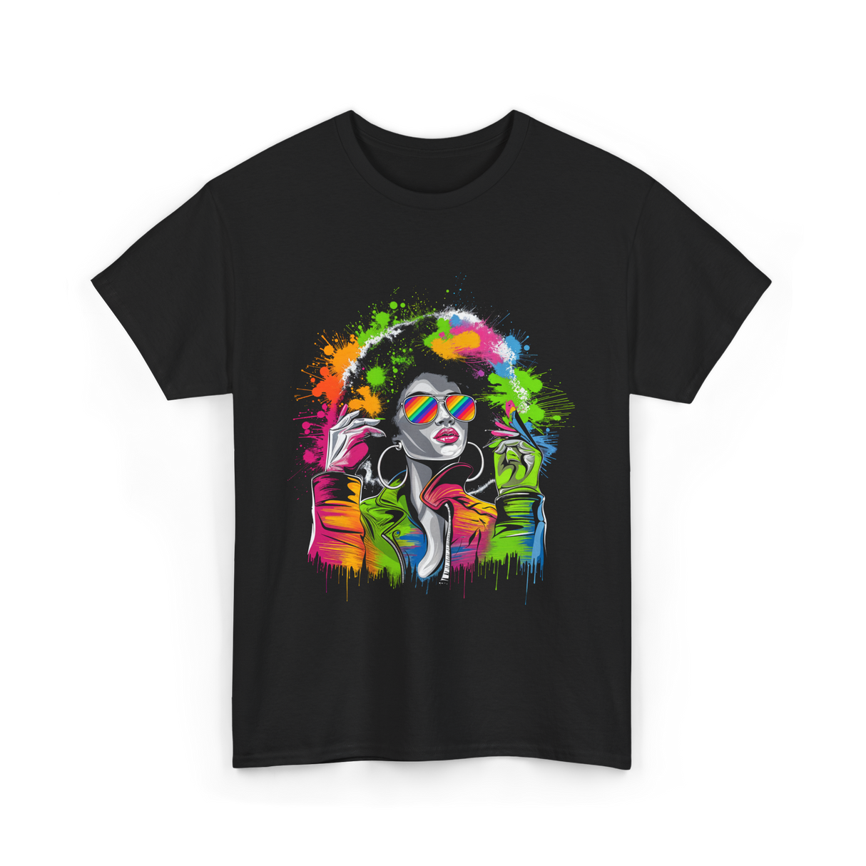 Afro Queen Colorful Art Melanin T-Shirt - Black