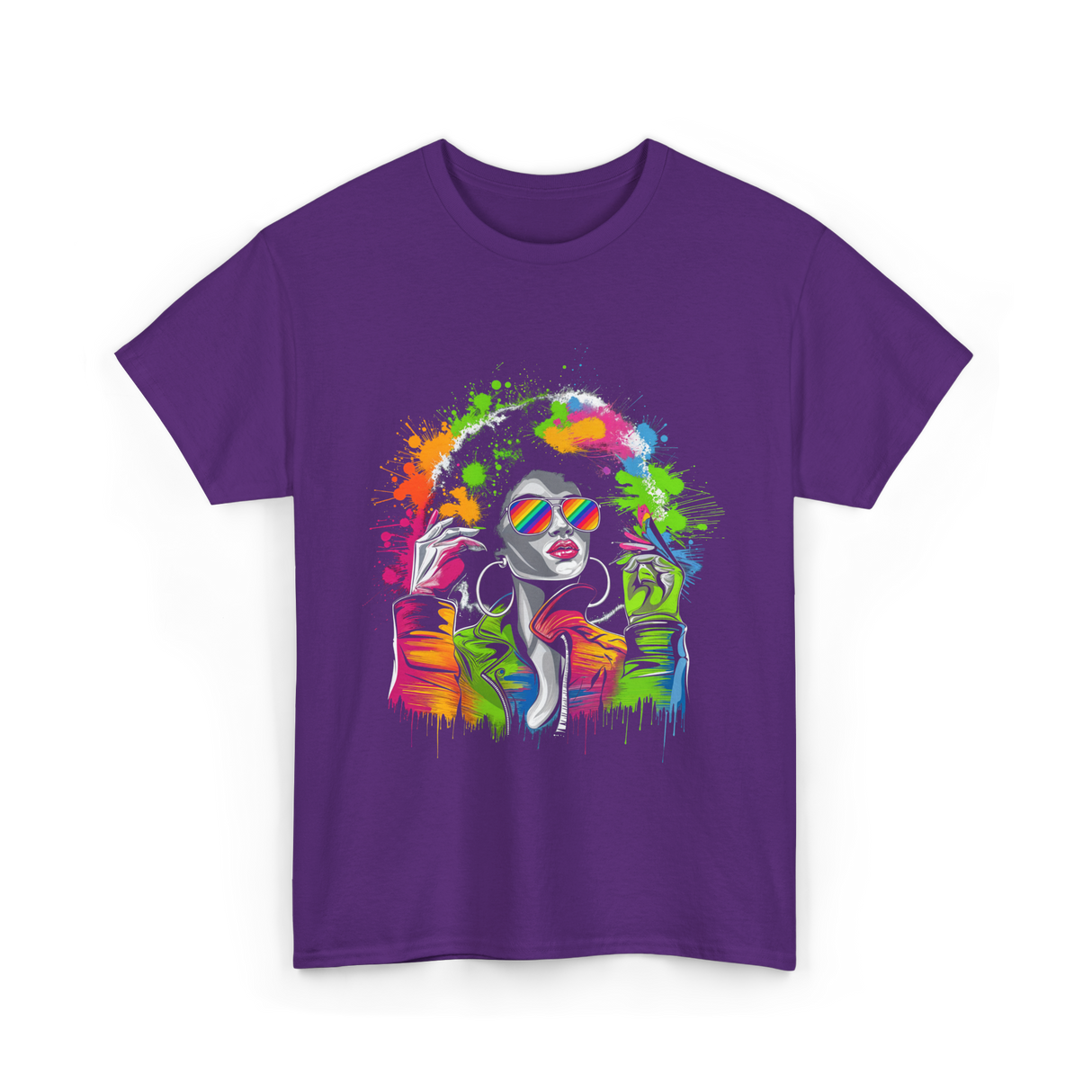 Afro Queen Colorful Art Melanin T-Shirt - Purple