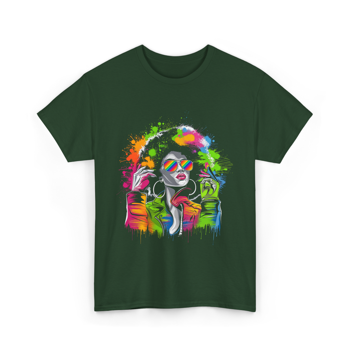 Afro Queen Colorful Art Melanin T-Shirt - Forest Green