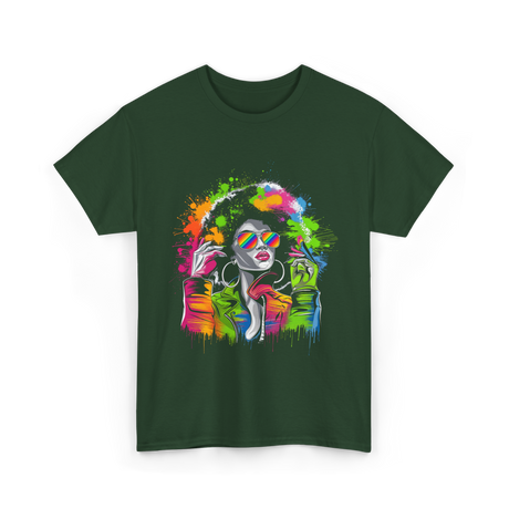 Afro Queen Colorful Art Melanin T-Shirt - Forest Green