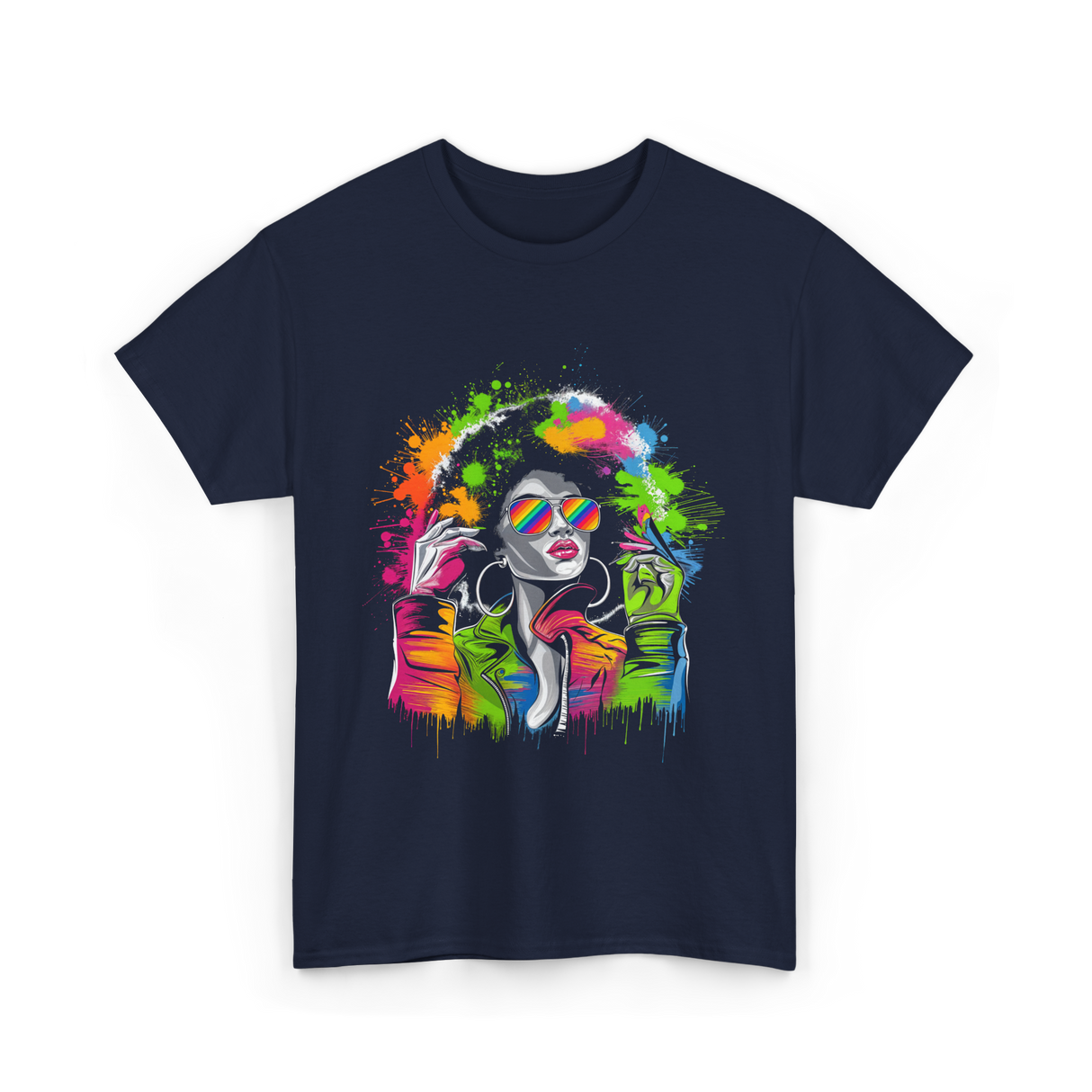 Afro Queen Colorful Art Melanin T-Shirt - Navy