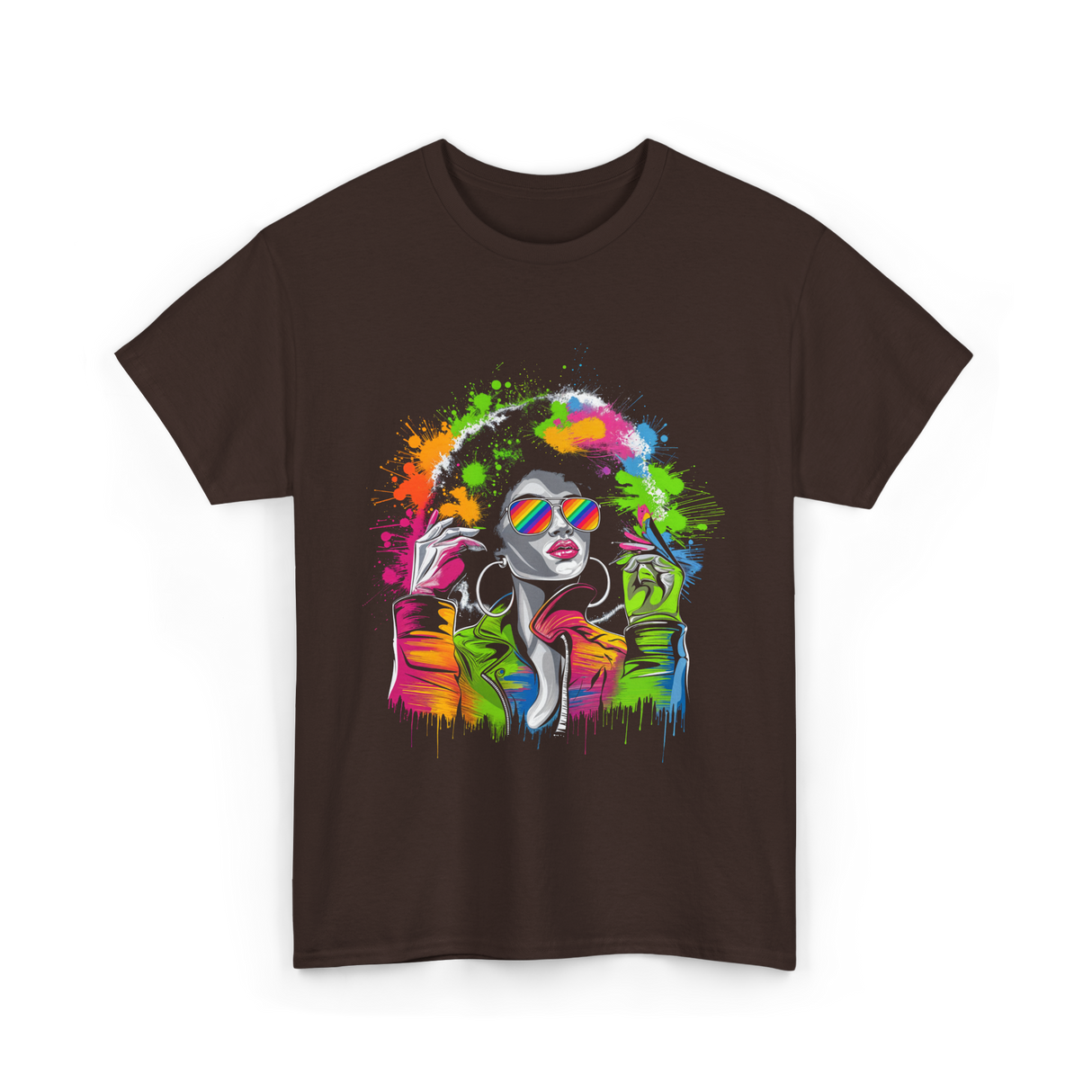 Afro Queen Colorful Art Melanin T-Shirt - Dark Chocolate