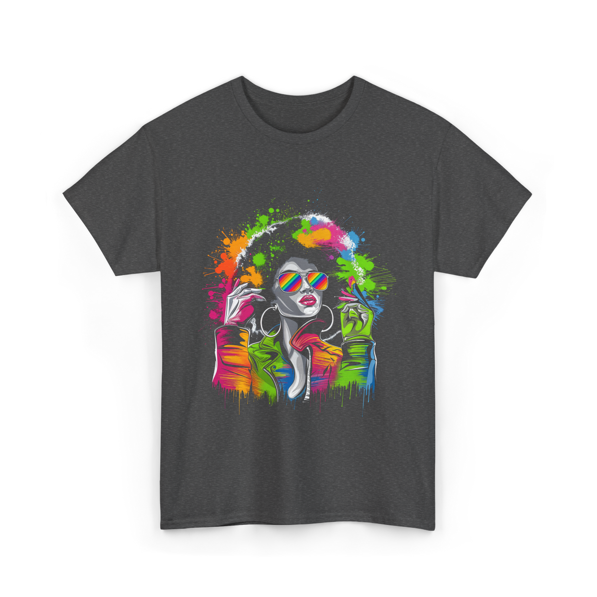 Afro Queen Colorful Art Melanin T-Shirt - Dark Heather