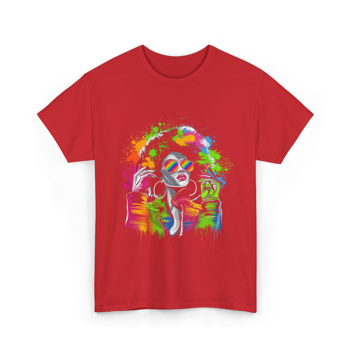 Afro Queen Colorful Art Melanin T-Shirt - Red