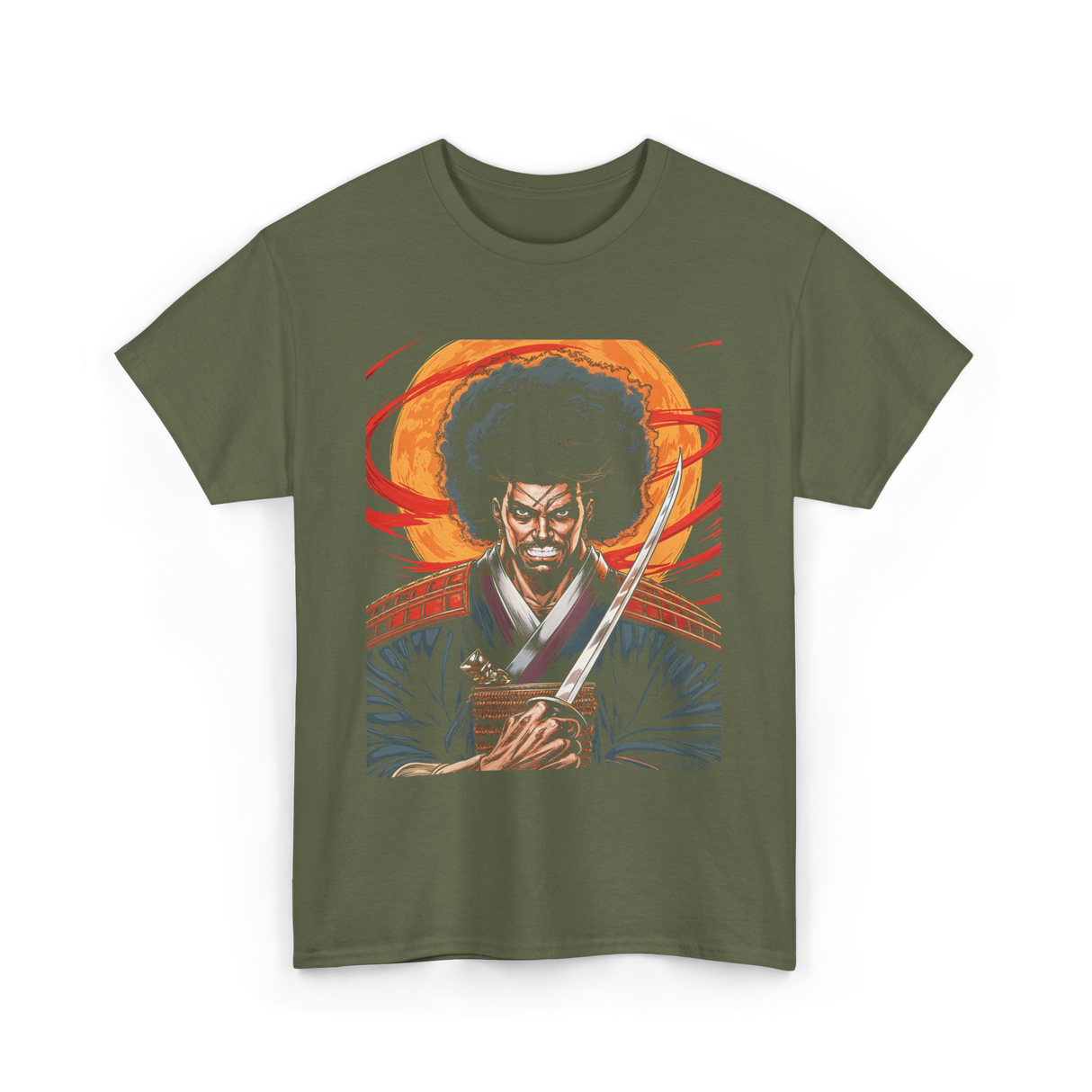 Afro Samurai Warrior Samurai T-Shirt - Military Green