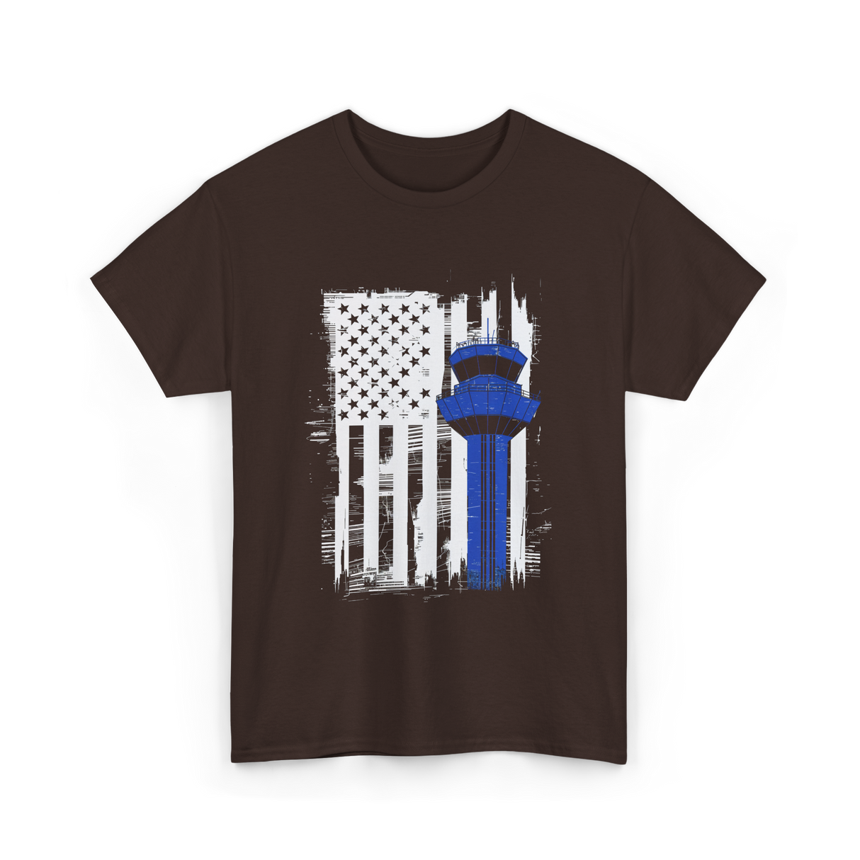 Air Traffic Control US Flag ATC T-Shirt - Dark Chocolate