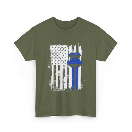 Air Traffic Control US Flag ATC T-Shirt - Military Green