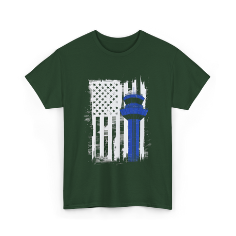 Air Traffic Control US Flag ATC T-Shirt - Forest Green