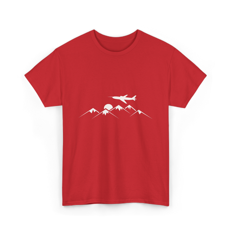 Airplane Over Mountains Pilot T-Shirt - Red