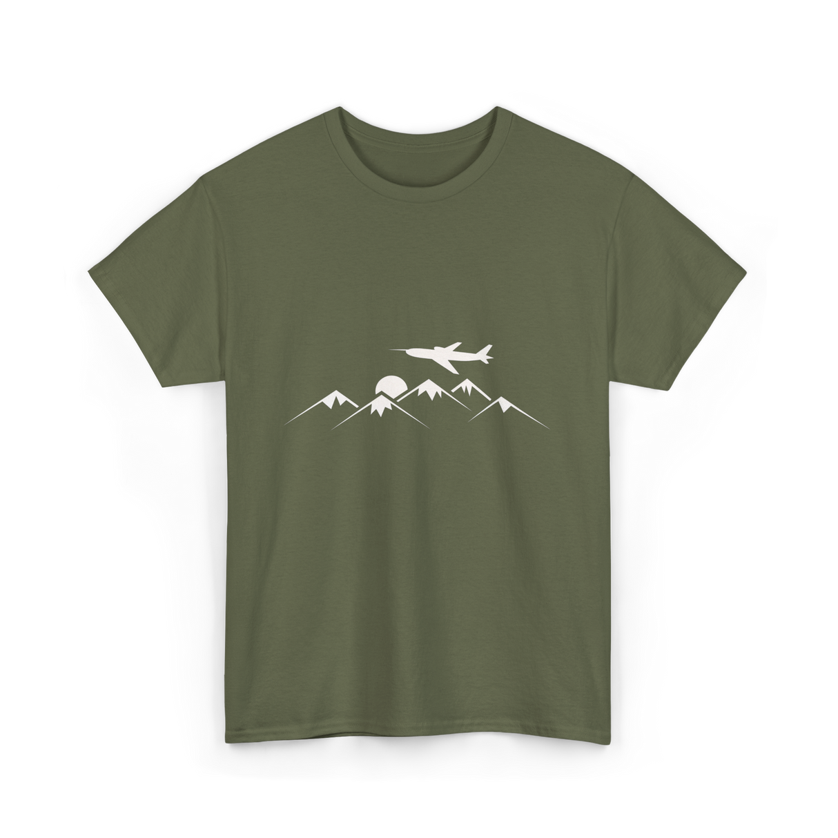 Airplane Over Mountains Pilot T-Shirt - Military Green