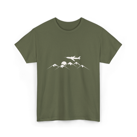 Airplane Over Mountains Pilot T-Shirt - Military Green