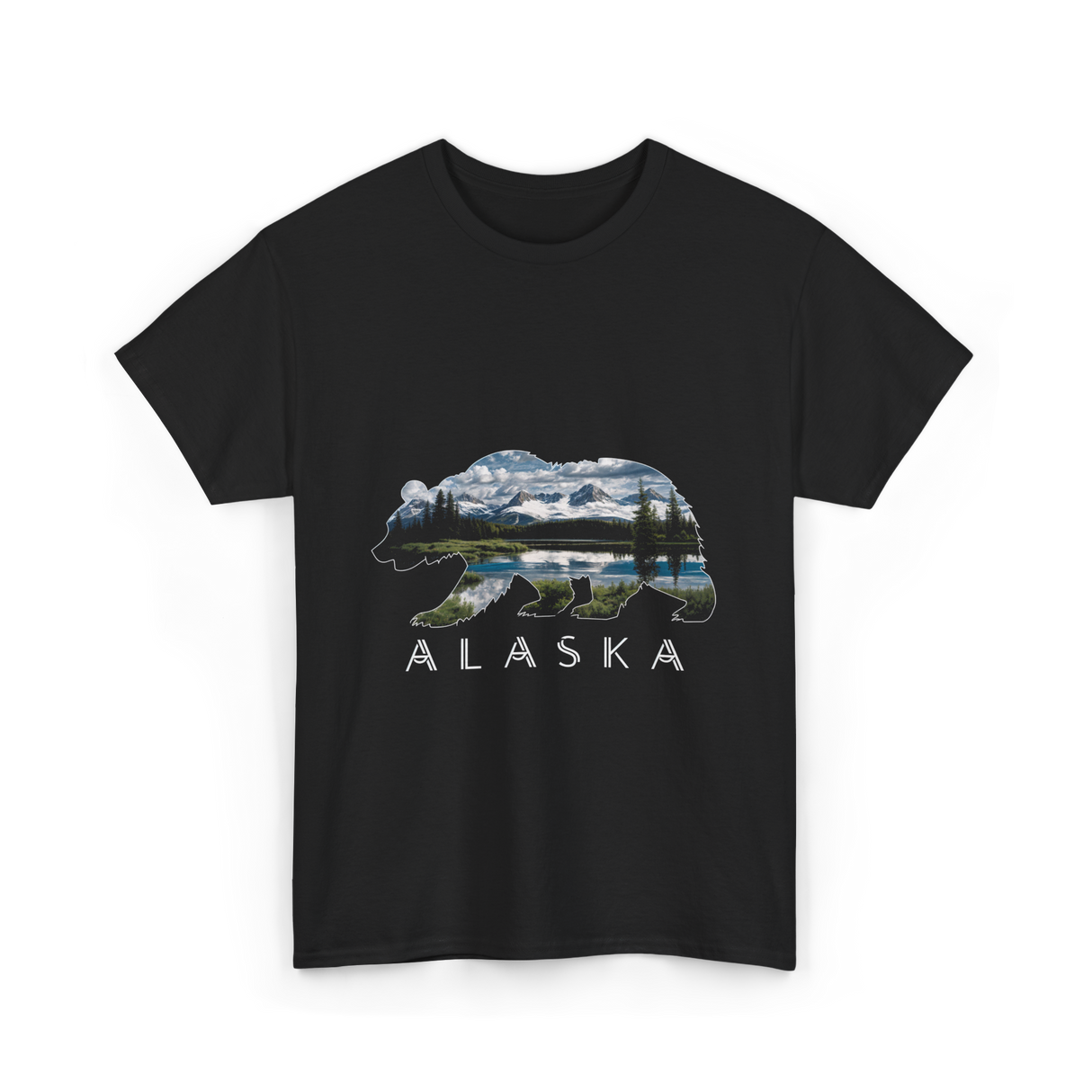 Alaska Bear Nature Landscape T-Shirt - Black