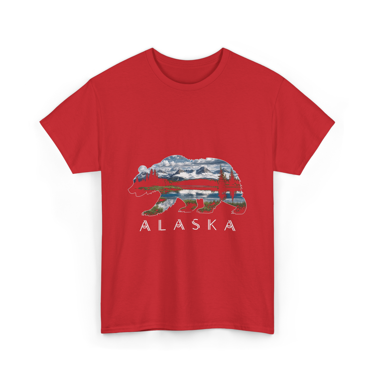 Alaska Bear Nature Landscape T-Shirt - Red