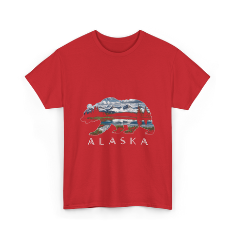 Alaska Bear Nature Landscape T-Shirt - Red