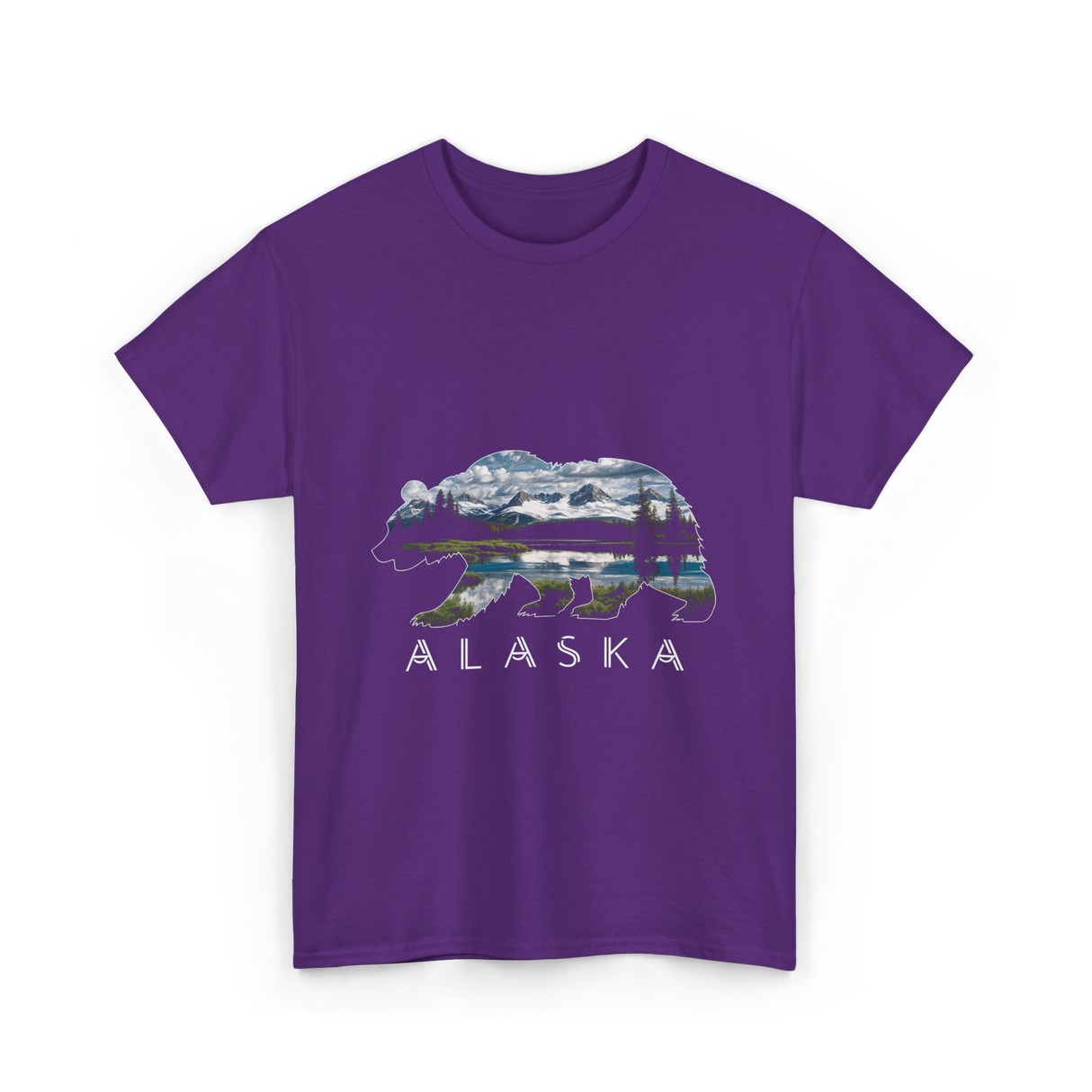 Alaska Bear Nature Landscape T-Shirt - Purple