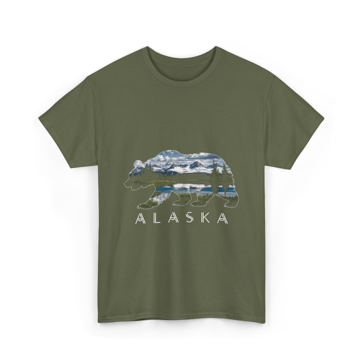 Alaska Bear Nature Landscape T-Shirt - Military Green