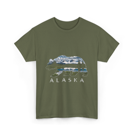 Alaska Bear Nature Landscape T-Shirt - Military Green