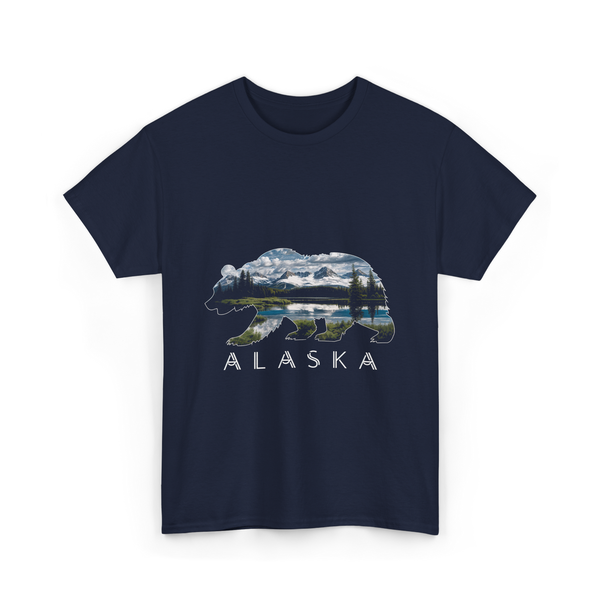 Alaska Bear Nature Landscape T-Shirt - Navy