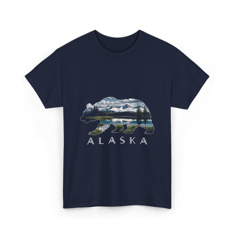 Alaska Bear Nature Landscape T-Shirt - Navy