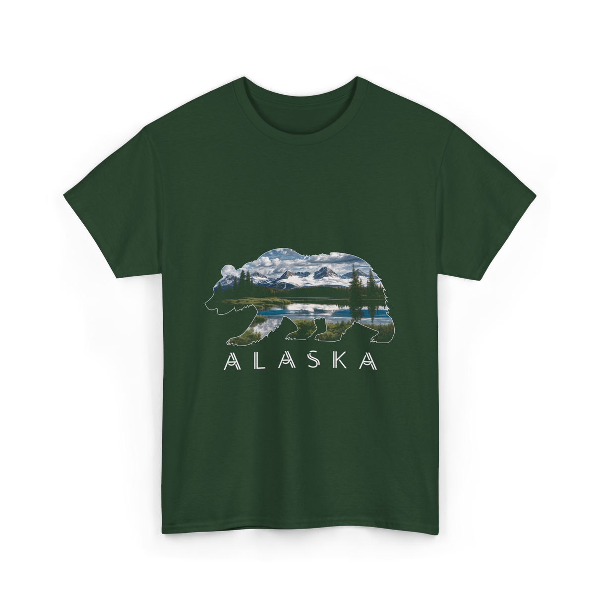 Alaska Bear Nature Landscape T-Shirt - Forest Green