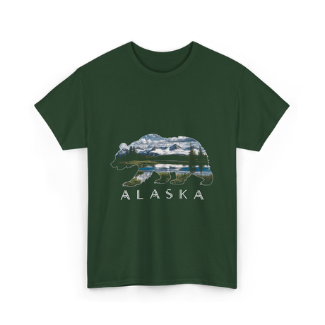 Alaska Bear Nature Landscape T-Shirt - Forest Green