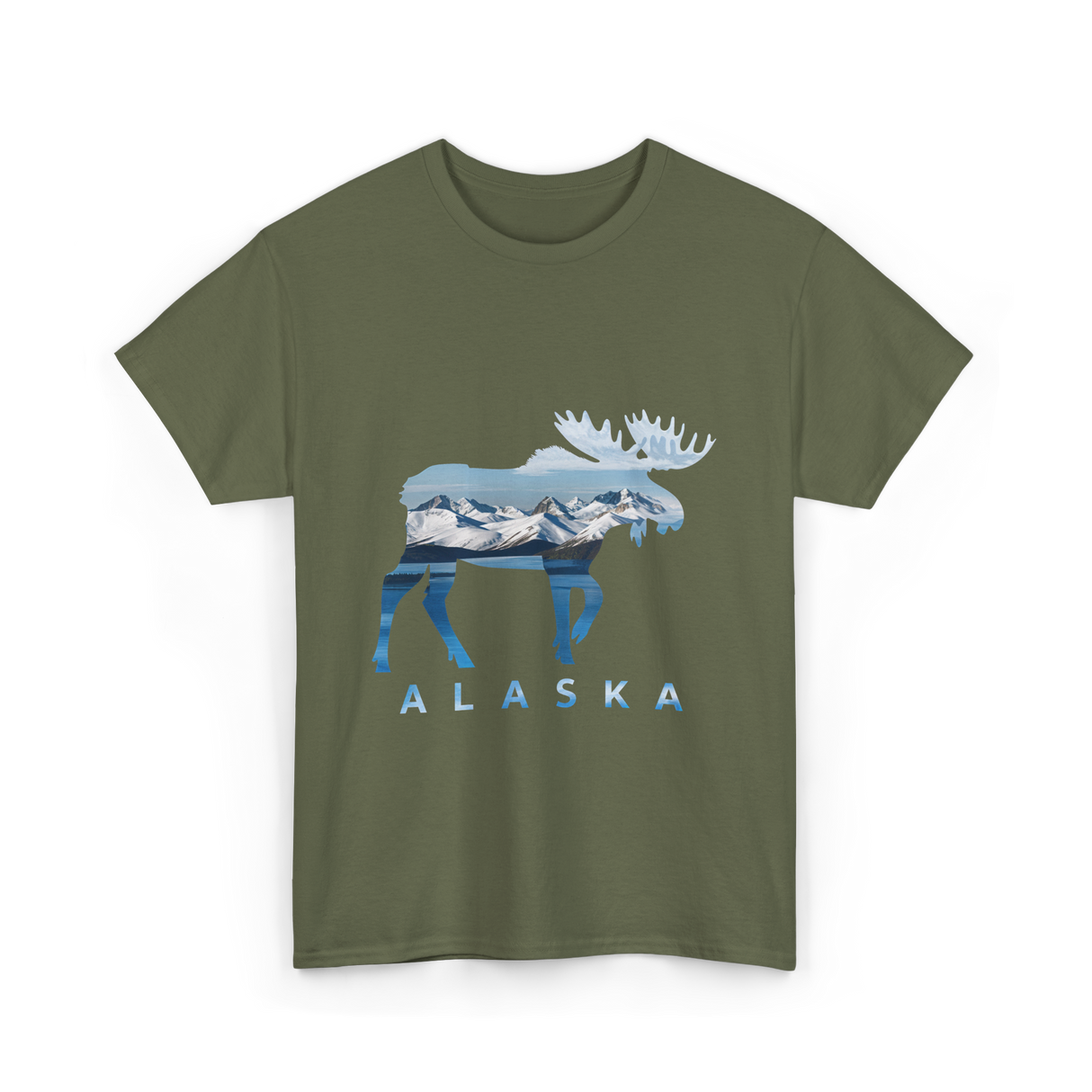 Alaska Moose Landscape Alaska T-Shirt - Military Green