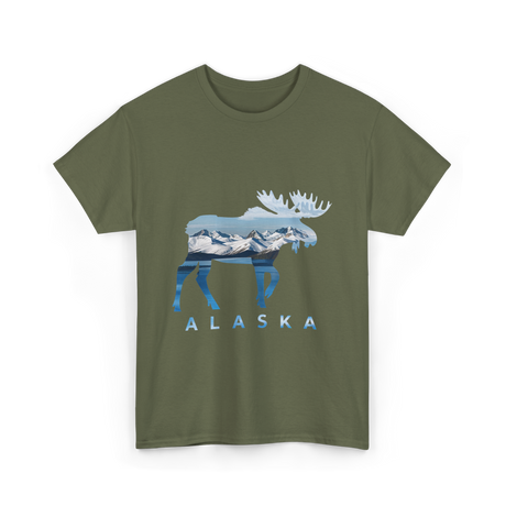 Alaska Moose Landscape Alaska T-Shirt - Military Green