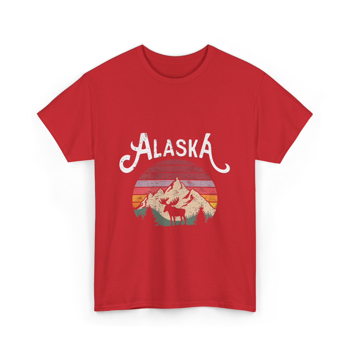 Alaska Mountains Moose Nature T-Shirt - Red