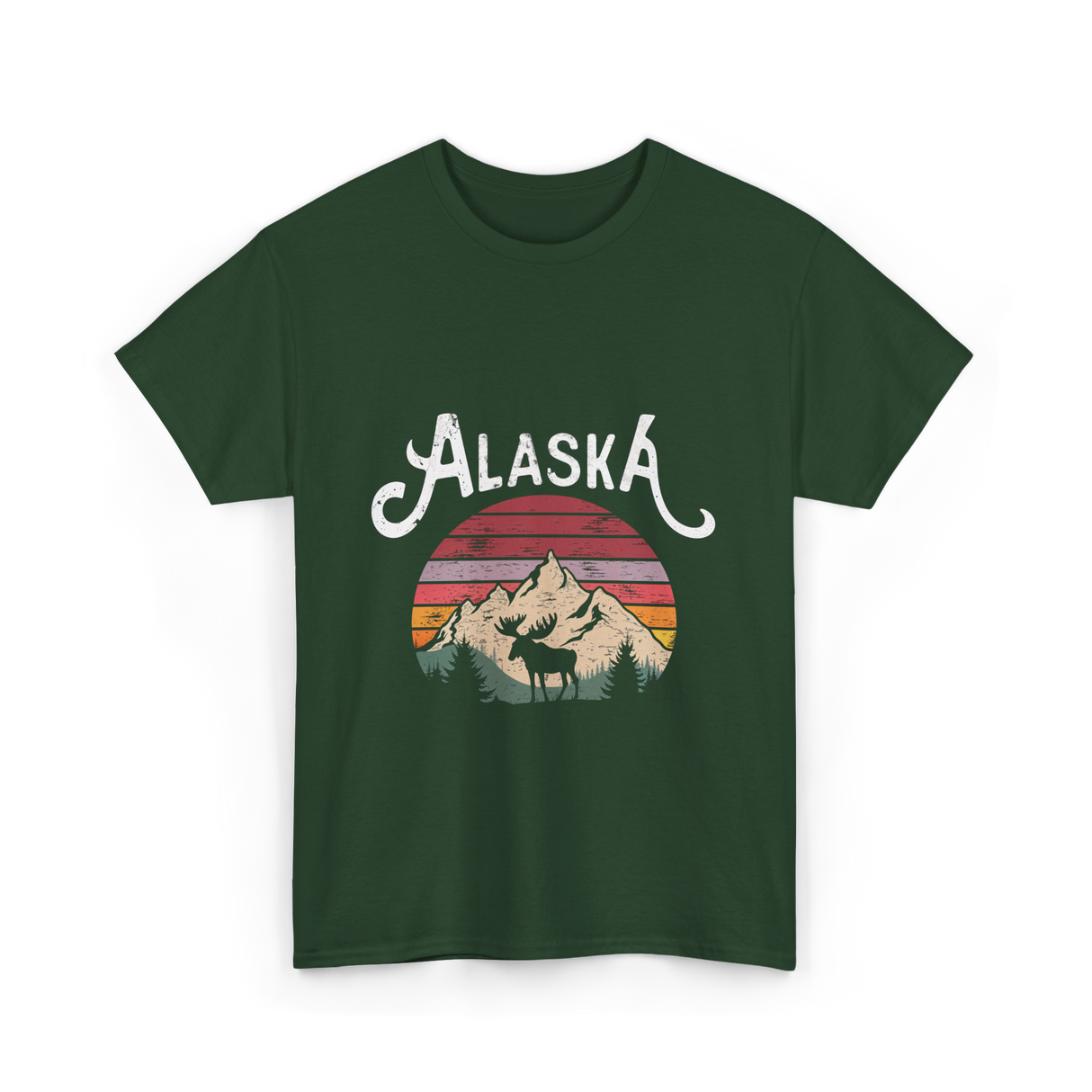 Alaska Mountains Moose Nature T-Shirt - Forest Green