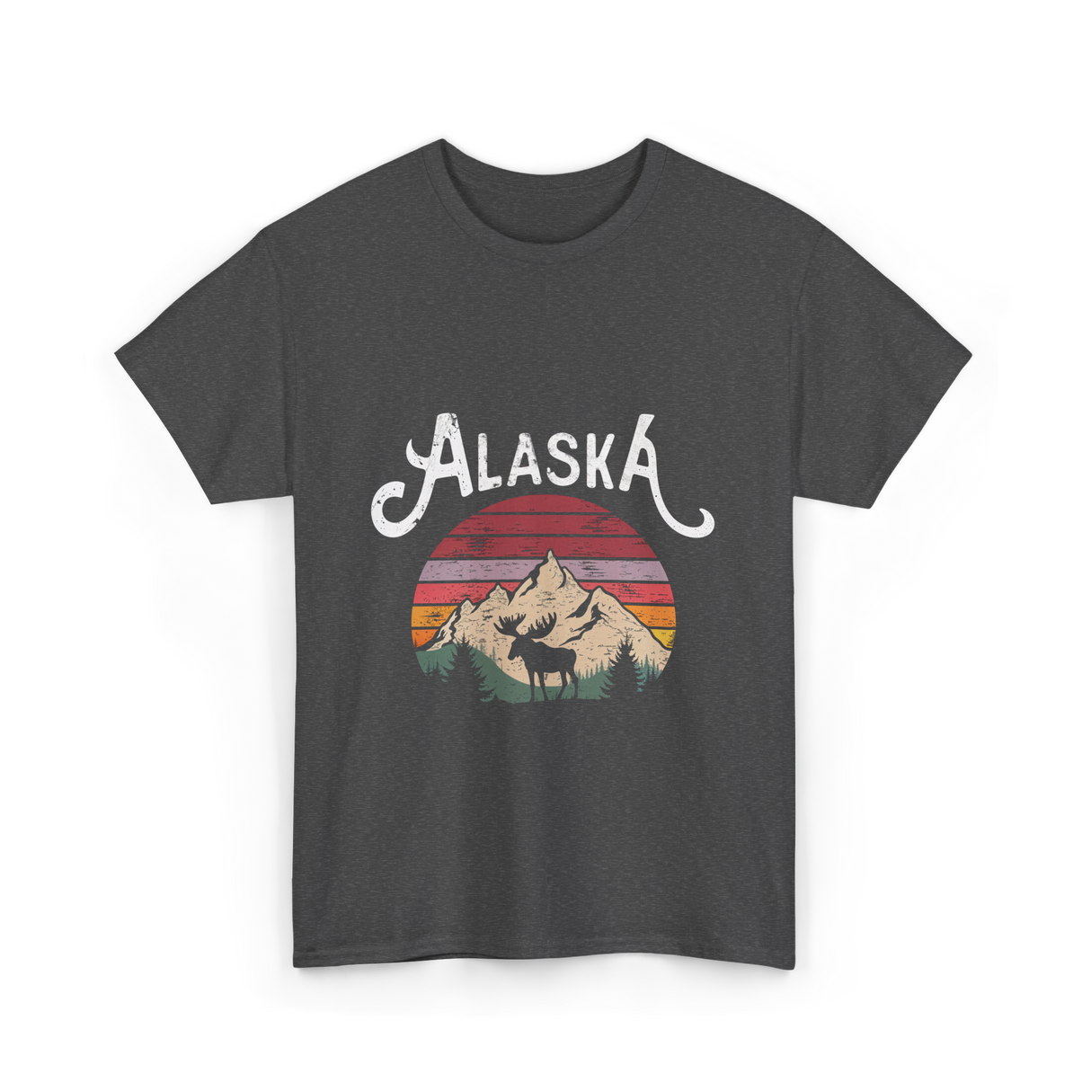 Alaska Mountains Moose Nature T-Shirt - Dark Heather