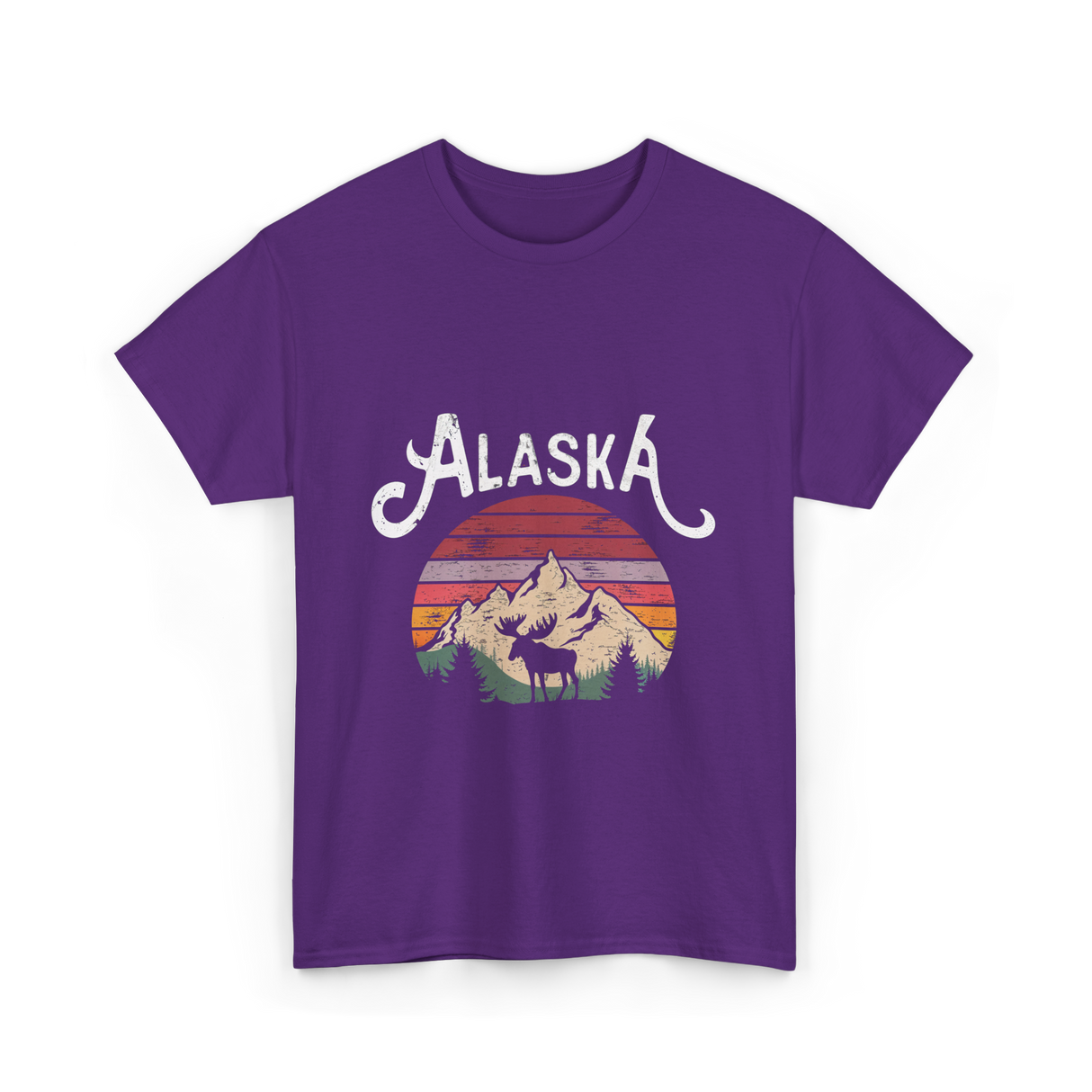 Alaska Mountains Moose Nature T-Shirt - Purple